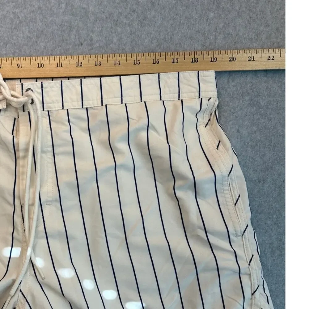 Budweiser x PacSun Pinstripe Swim Trunks XL Boardshorts Cream Navy